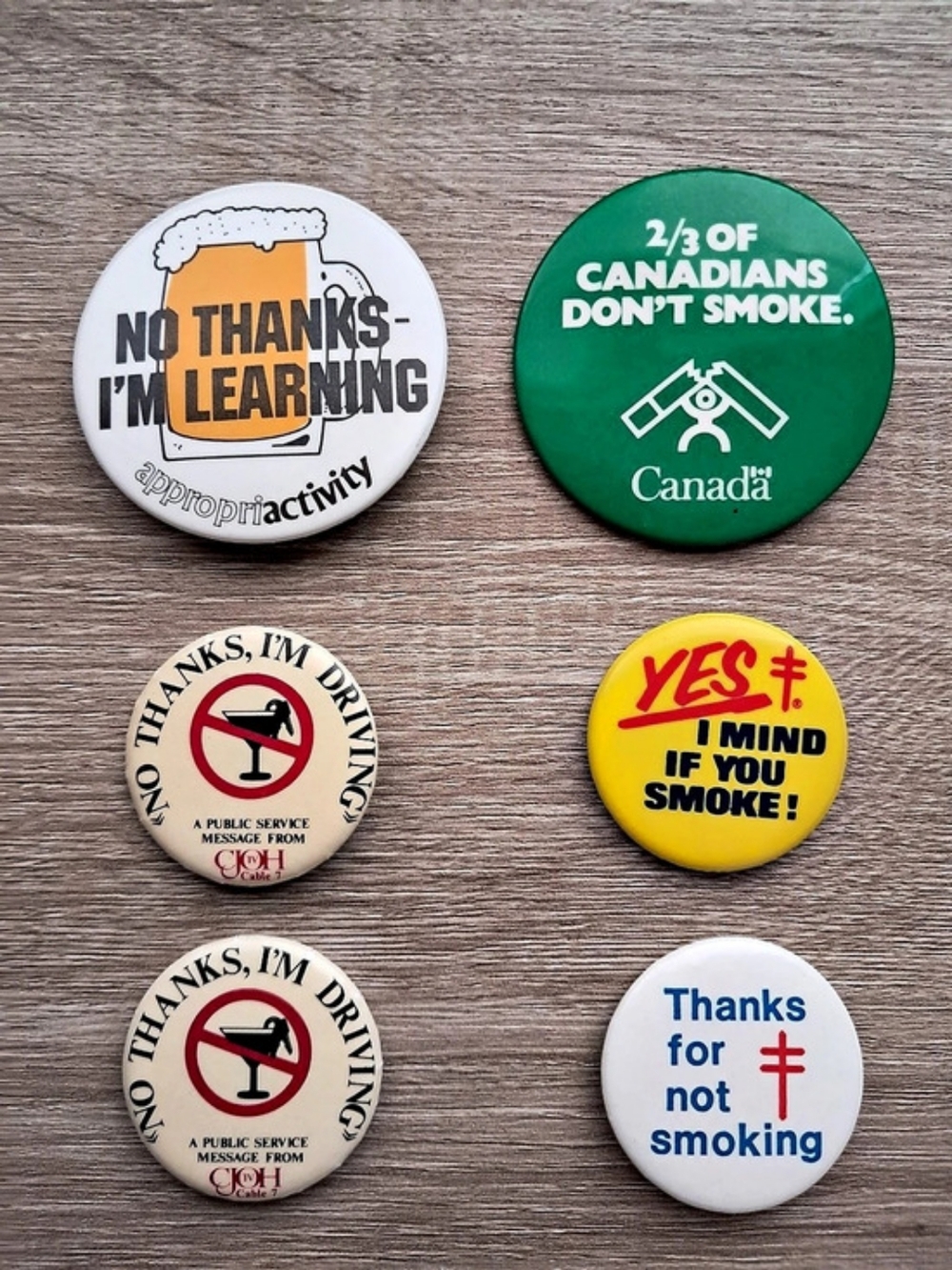 Assorted Slogan Button Pin Lot-No Smoking- Don't Drink and Drive